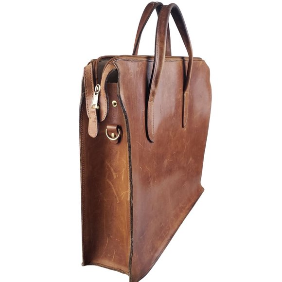 Gabahn Peanut Butter Leather Vintage Briefcase New York City - Picture 6 of 9